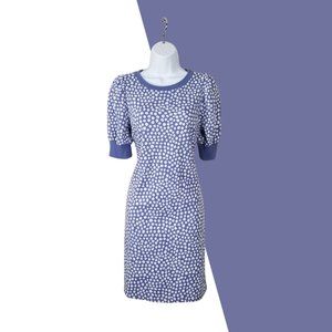 Loft Short Cap Sleeve Light Blue White Polka Dot Knit Dress